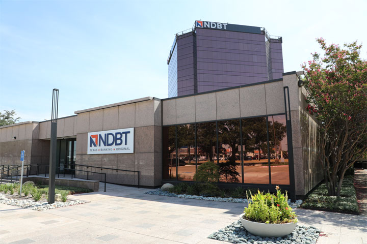 Exterior of NDBT Dallas Banking Center and NDBT Tower in North Dallas