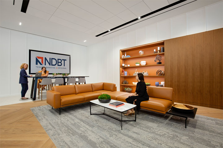 NDBT Dallas Banking Center lobby with customers in lounge area