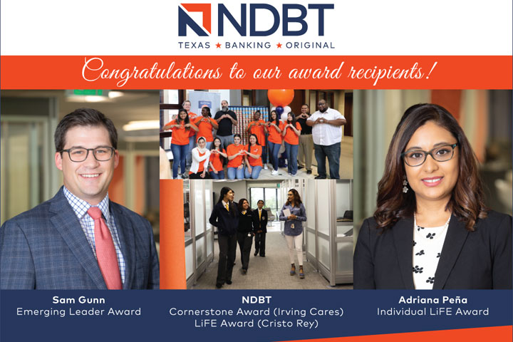 Graphic showing NDBT's Texas Bankers Foundation Award winners