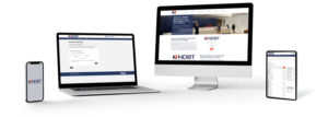 Images of an iPhone, laptop, desktop and iPad with showing online banking screens on each