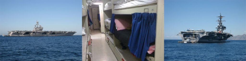 Images of aircraft carrier USS George H W Bush exterior and interior bunks