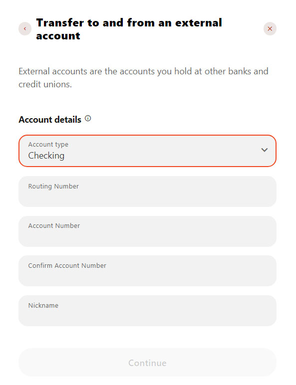 Screenshot showing how to Transfer to an external account