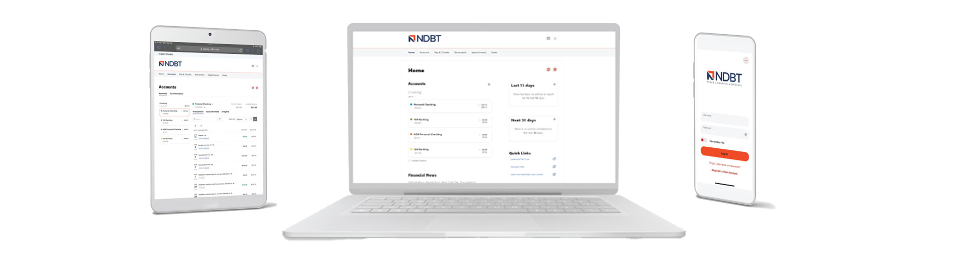 Graphic showing the new digital banking platform as it appears on all types of devices