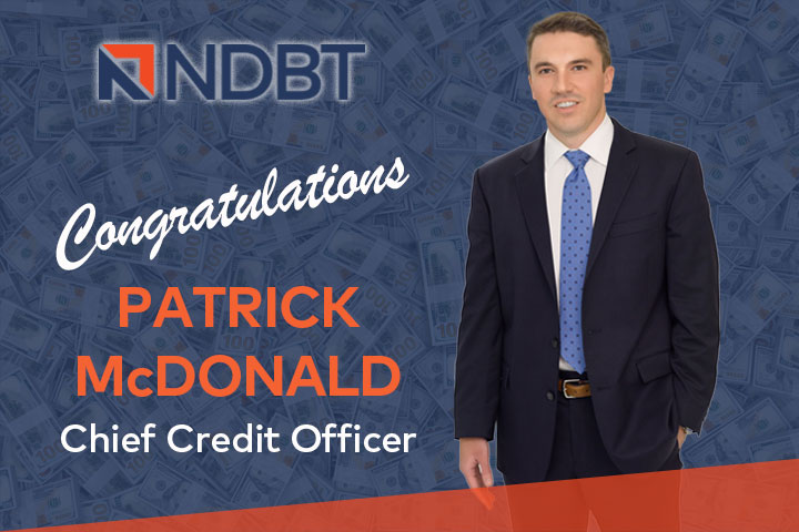 Graphic congratulating Patrick McDonald, new NDBT CCO