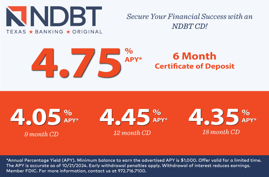 Graphic showing CD rates as of October 21, 2024