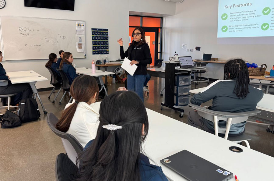 NDBT banker Adriana Pena teaching class at Cristo Rey Dallas