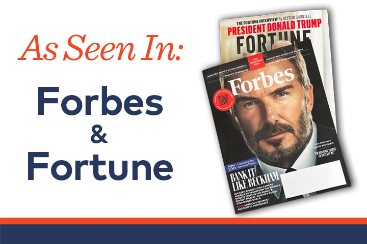 Graphic showing Forbes and Fortune magazine covers