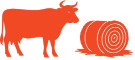 Orange icons depicting a cow and a hay bale