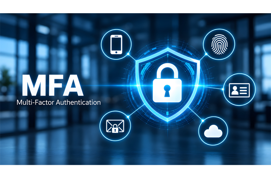 Graphic explaining MFA with a lock in the middle