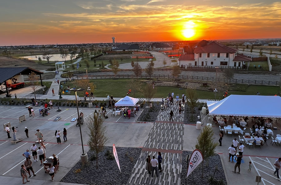 Sunset over NDBT Fields Legacy neighborhood party