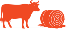 Orange icons depicting a cow and a hay bale